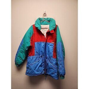 Robert John Vintage 80s Color Block Retro Hooded Ski Jacket Quallofil Warm Sz 42
